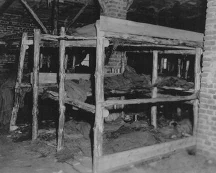 Спальные места в концлагере Вёббелине. Май 1945 г. 