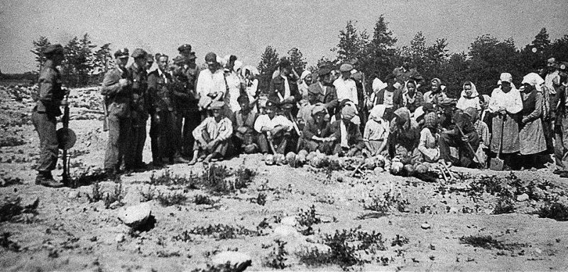 Польские крестьяне, перекапывающие территорию лагеря Треблинка в поисках золота и драгоценностей погибших узников. Июль 1945 г. 