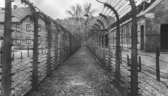Бараки концлагеря Освенцим. 1945 г.