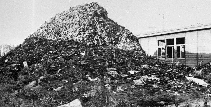 Гора из костей и пепла погибших узников концлагеря Треблинка. 1944 г.