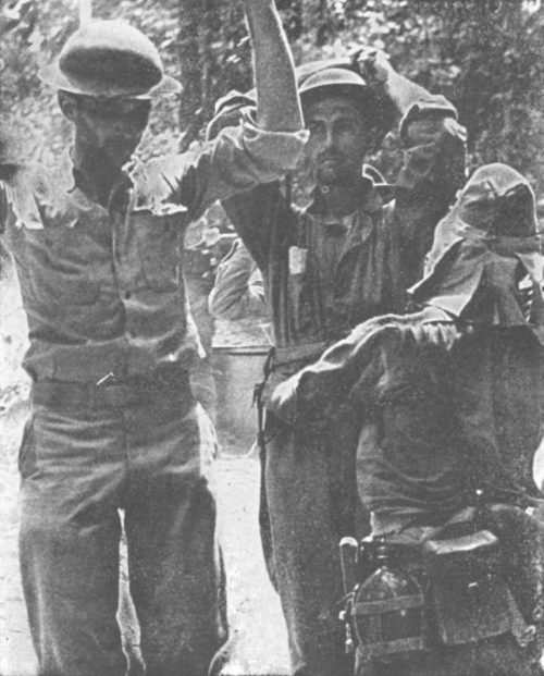 Американские и филиппинские солдаты, сдавшиеся в японский плен на полуострове Батаан. Апрель 1942 г.