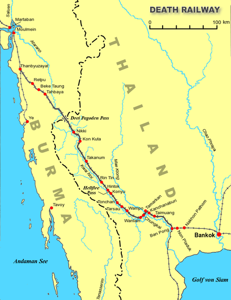 Карта-схема Тайско-Бирманской железной дороги.