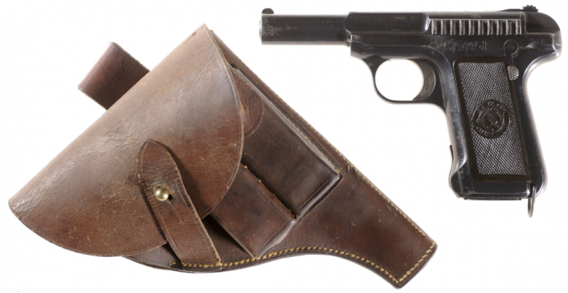 Пистолет Webley & Scott Model 1907 с кожаной кобурой.