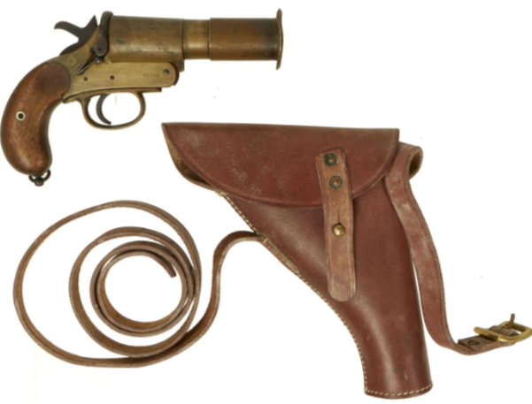 Сигнальный пистолет Webley & Scott №1 Mk-V с раструбом и кожаная кобура к нему.