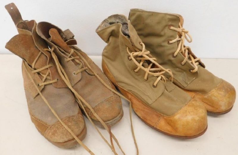 Кожаные солдатские ботинки с брезентовым верхом.