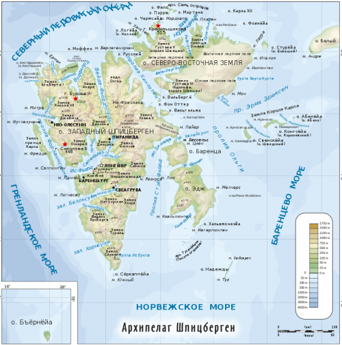 Карта архипелага Шпицберген.