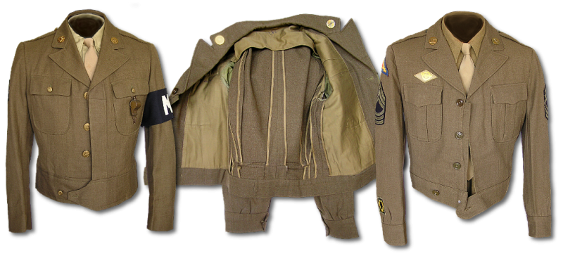 Различные модели полевой куртки М44 из шерсти оливково-серого цвета.