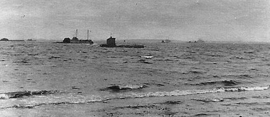 Немецкие подводные лодки на рейде в заливе Гелтинг. Май 1945 г. 
