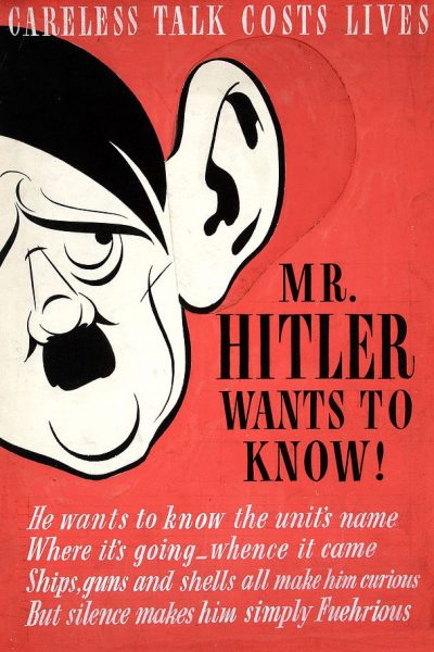 Плакат из серии: Неосторожный разговор стоит жизни. «Мистер Гитлер хочет знать!».