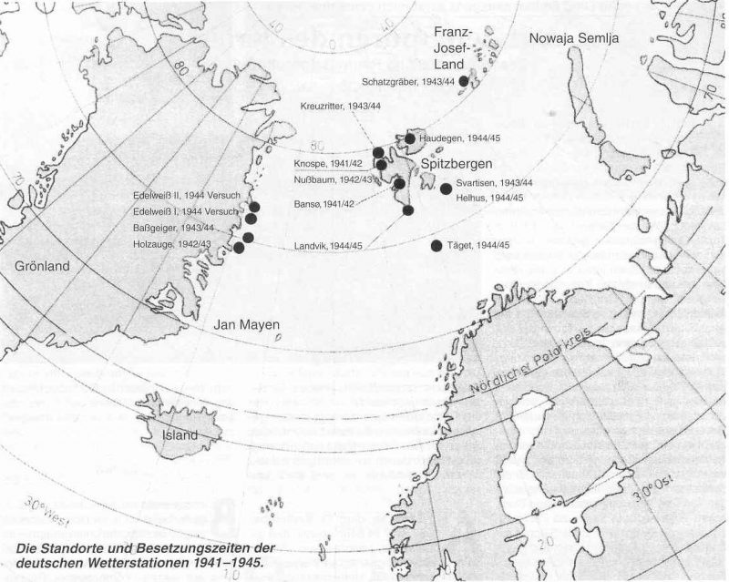 Расположение некоторых немецких метеостанций в Арктике.