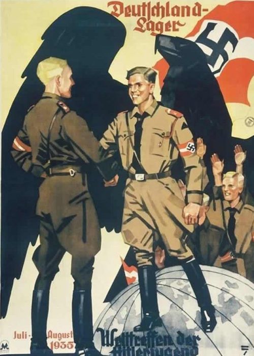 Плакат, рекламирующий слет членов Гитлерюгенда из разных стран мира.