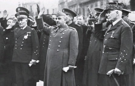 Филипп Петен, Франсиско Франко и адмирал Франсуа Дарлан в Монпелье на юге Франции. 1941 г.