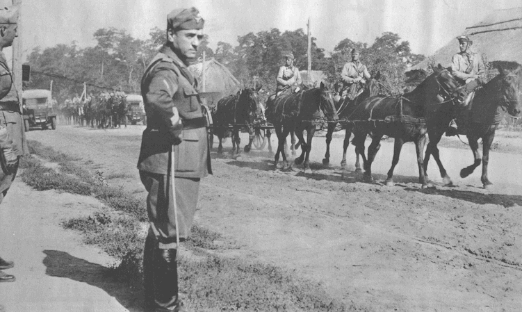 Генерал Джованни Мессе инспектирует свои войска в СССР. 1941 г. 