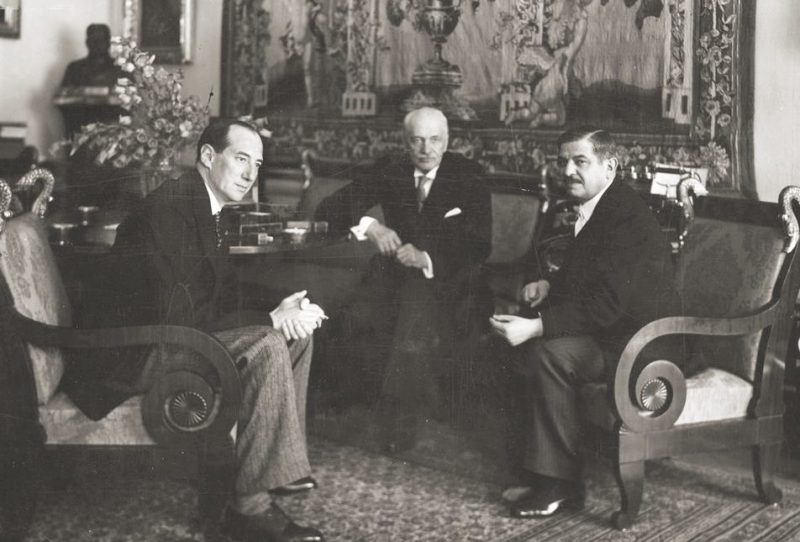 Министр иностранных дел Польши Юзеф Бек, президент Польши Игнаций Мостицкий, премьер-министр Франции Пьер Лаваль во время официального визита Лаваля в Варшаву. 1935 г.