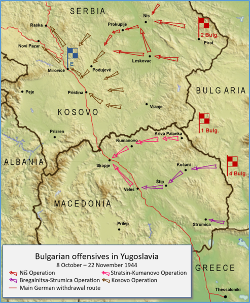 Карта болгарского наступления в октябре – ноябре 1944 г. в Югославии.