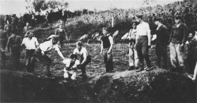 Усташи казнят заключенных концлагеря Ясеновац. 1942 г.