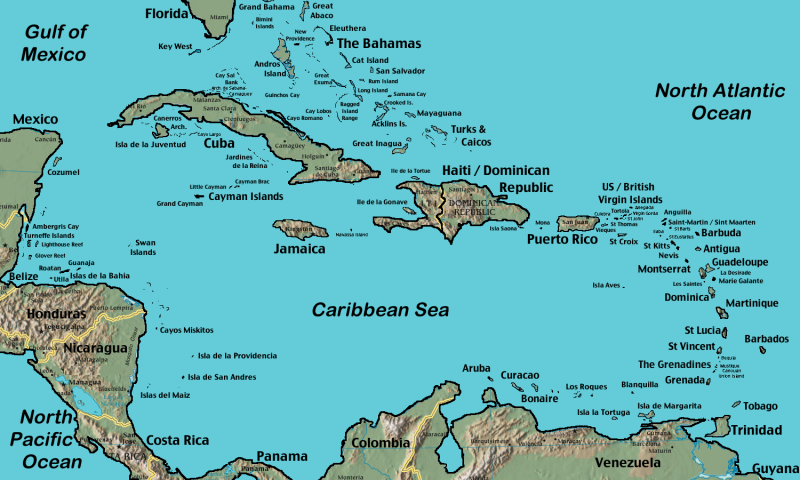 Карта Карибских островов.