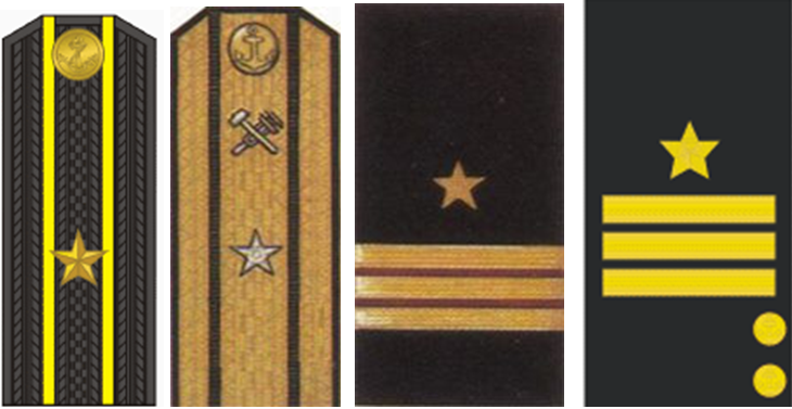 Повседневный и парадный погон капитана 3-го ранга образца 1943 года. Нарукавные нашивки образца 1940 и 1943 годов.