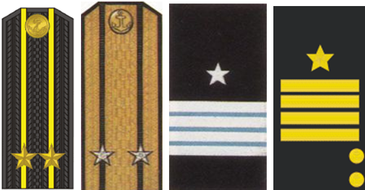 Повседневный и парадный погон капитана 2-го ранга образца 1943 года. Нарукавные нашивки образца 1940 и 1943 годов. 
