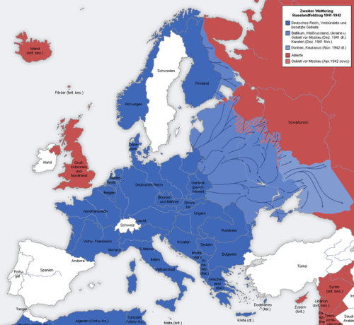 Карта военных действий 1941-1942 годов.