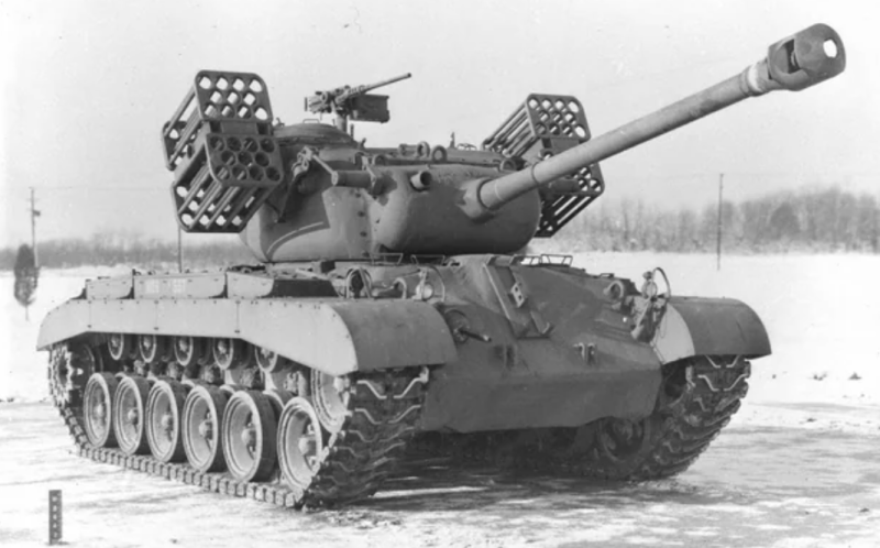 Прототип реактивной установки T99 установленный на башне танка M26 Pershing. 1944 г.