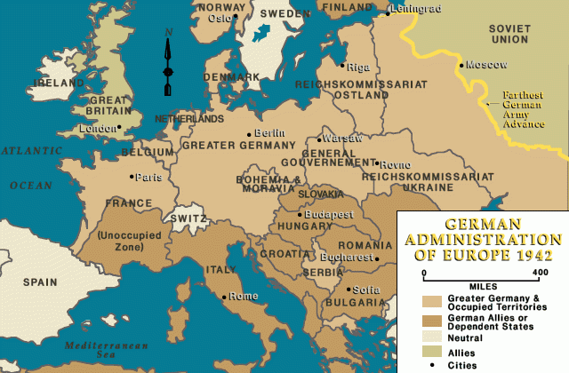 Оккупированные Германией территории Европы на 1942 год.