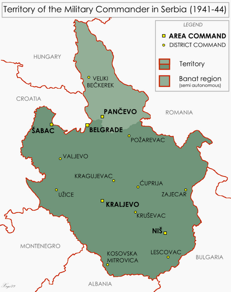 Территория немецкой Военной администрации в Сербии.