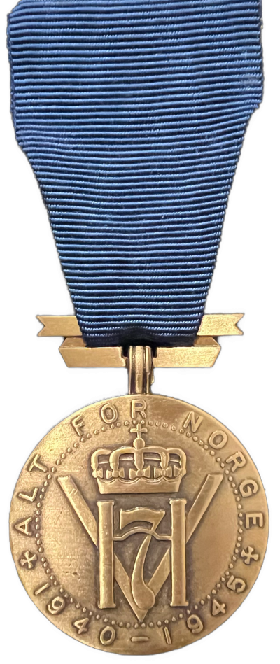 Орденская планка, аверс и реверс Медали свободы Хокона VII.