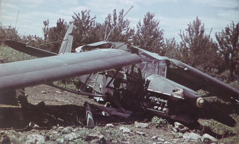 Самолет Fi.156 «Шторх», совершивший вынужденную посадку на Восточном фронте. 1941 г.