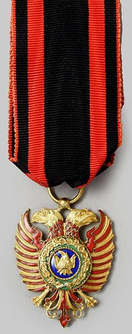 Орденская планка, знак и специальный знак Офицера Ордена Скандербега. 