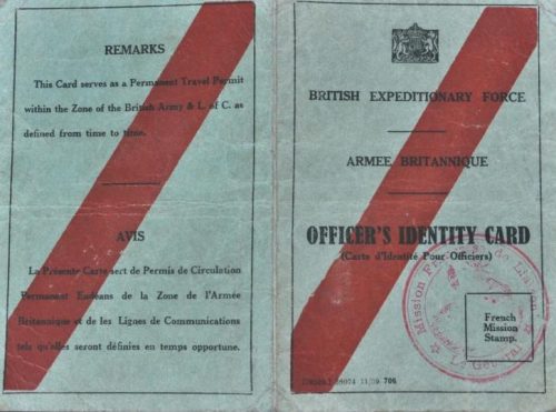 Удостоверение личности офицера Британского экспедиционного корпуса (BEF).