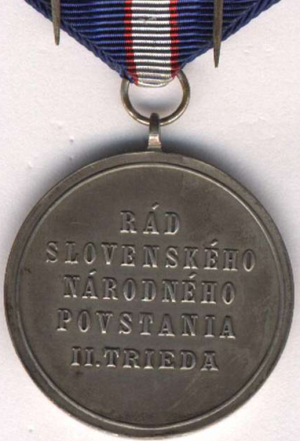 Орденская планка, аверс и реверс серебряного Ордена Словацкого национального восстания.