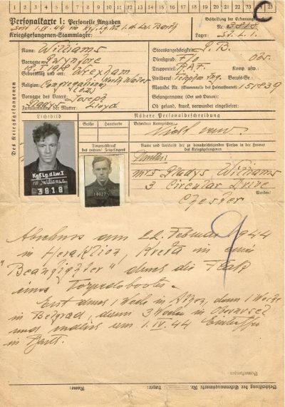 Карточка британского военнопленного военнослужащего ВВС в немецком лагере в Северной Африке.