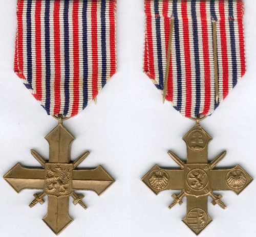 Орденская планка, аверс и реверс Чехословацкого военного креста 1939—1945 годов.