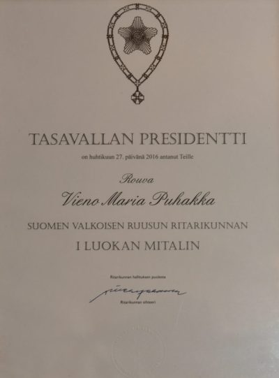 Наградной лист к ордену Белой розы 1-й степени.