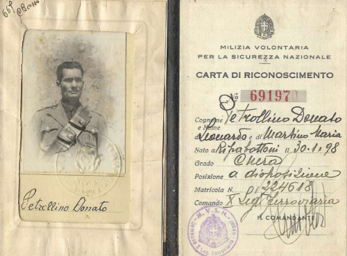 Удостоверение личности итальянского чернорубашечника, 1941 г.