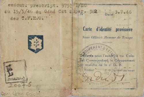 Временное удостоверение личности унтер-офицера дивизии «Леклерк».