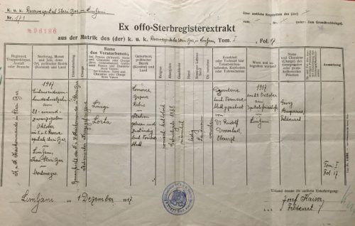 Уведомление и акт о смерти итальянского военнопленного в Австралии.