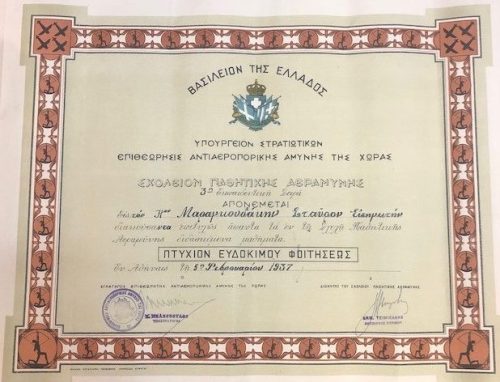 Диплом выпускника школы противовоздушной обороны, 1937 г.
