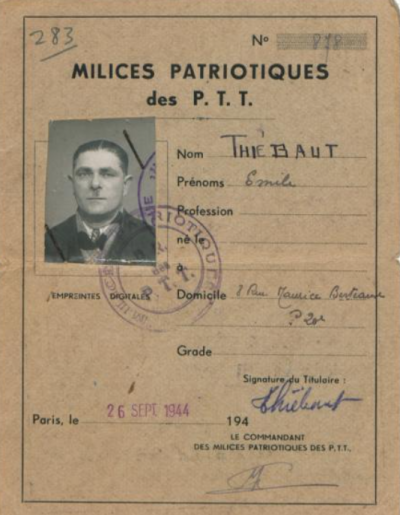 Членский билет патриотического ополчения P.T.T.