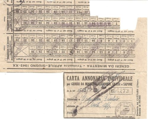 Карточки на продукты питания. 1942 г.
