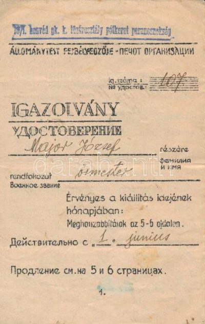 Военный билет 1945 года на венгерском и русском языках.