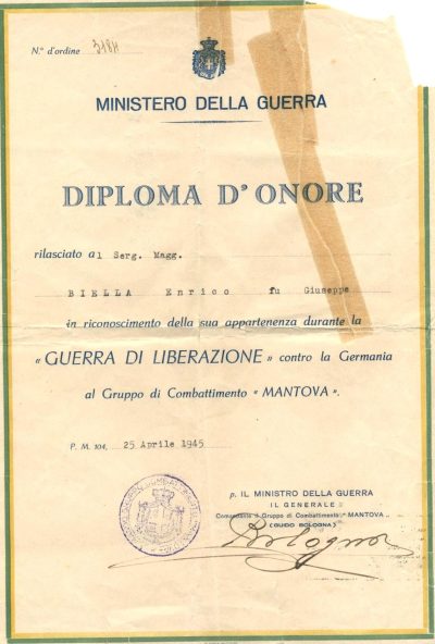 Дипломы участникам Сопротивления Италии.