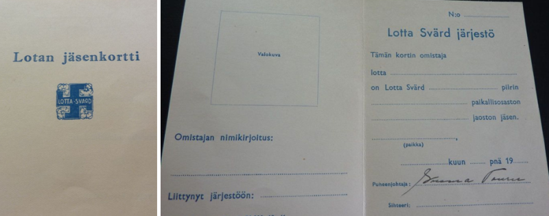 Пустая карточка значка члена Лотты Свярд.