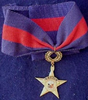 Орденская планка и звезда «За выдающиеся заслуги» на шейной ленте. 