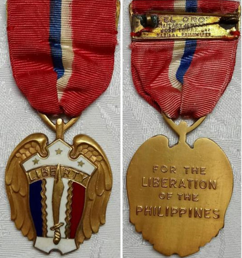 Орденская планка, аверс и реверс медали «За освобождение Филиппин».
