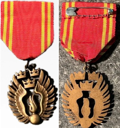 Аверс и реверс бронзового знака отличия Шведской ассоциации гражданской обороны.