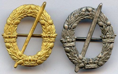 Золотой и серебряный знаки отличия военного лыжника.