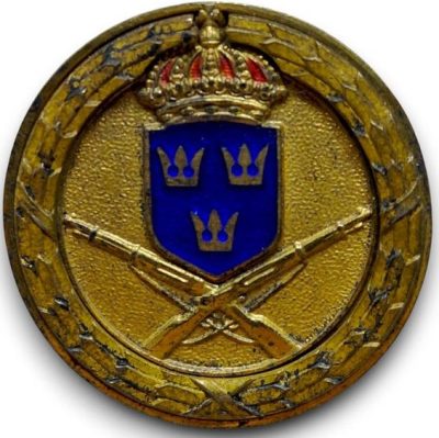 Золотой, серебряный и бронзовый значки за стрельбу с винтовки.