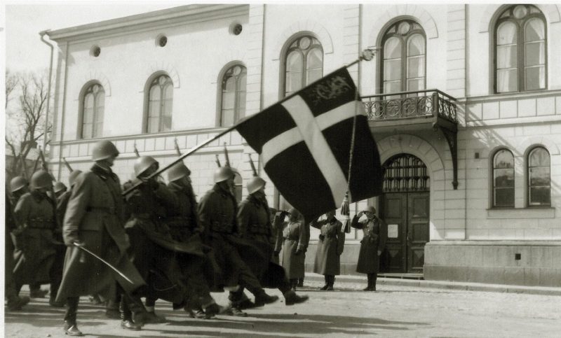 Парад датских добровольцев прибывших для участия в войне с СССР, Финляндия 11.03.1940 г.